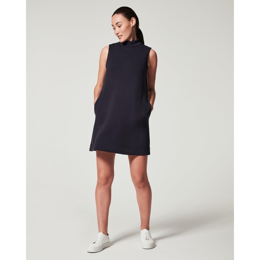 SPANX Sleeveless Navy Mock Neck Shift Dress